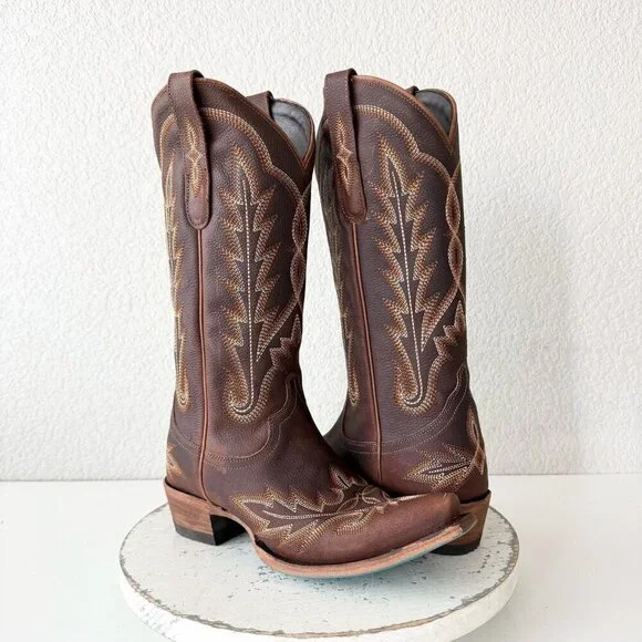 Lane LEXINGTON Womens Cowboy Boots 6 Cognac Brown Western Cowgirl Mid Calf Tall - Picture 11 of 11